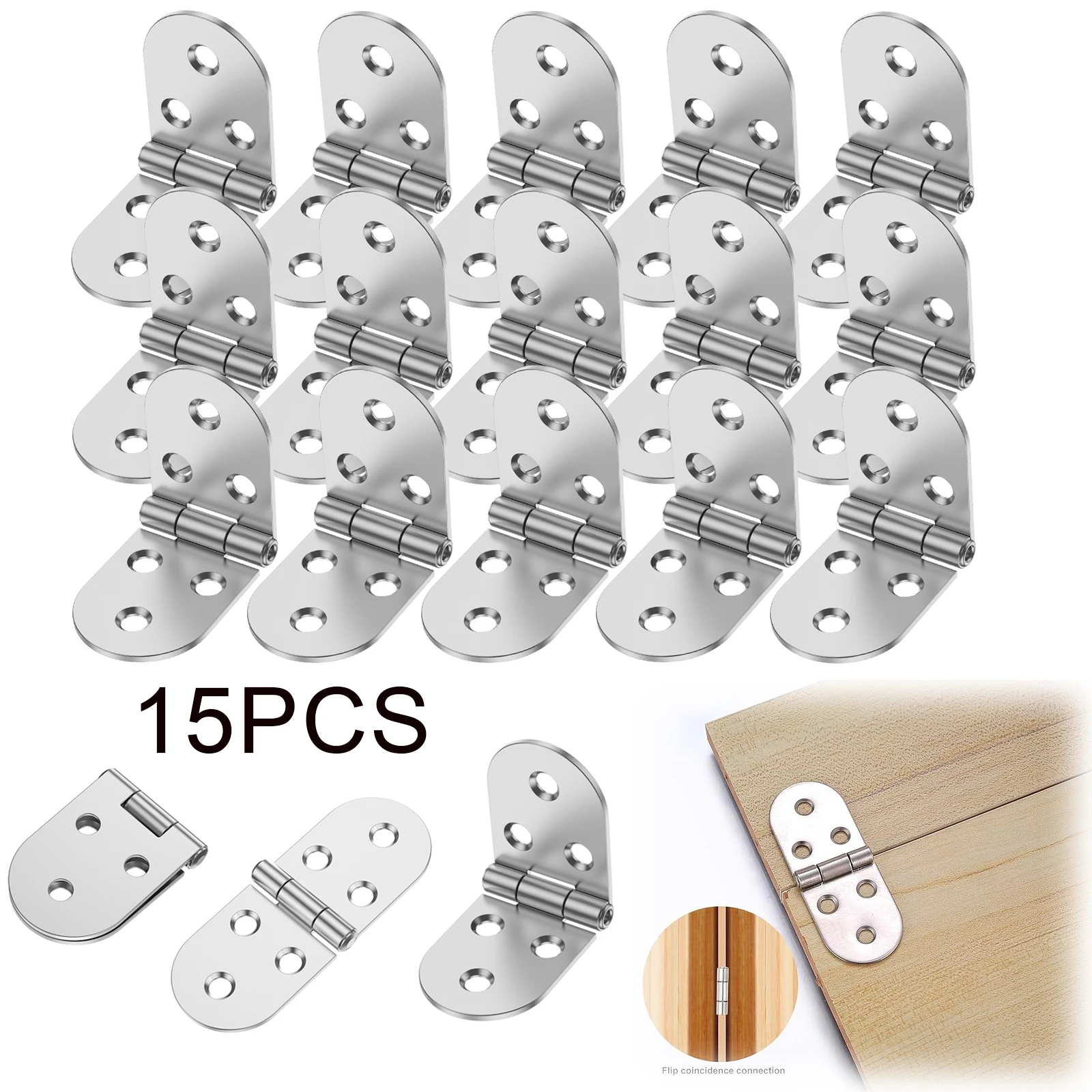 

15Pcs 180 Degree Flip Hinges Flip Top Hinges Stainless Steel Folding Table Door Flap Hinge for Wooden Box, Backflap for Furnitur