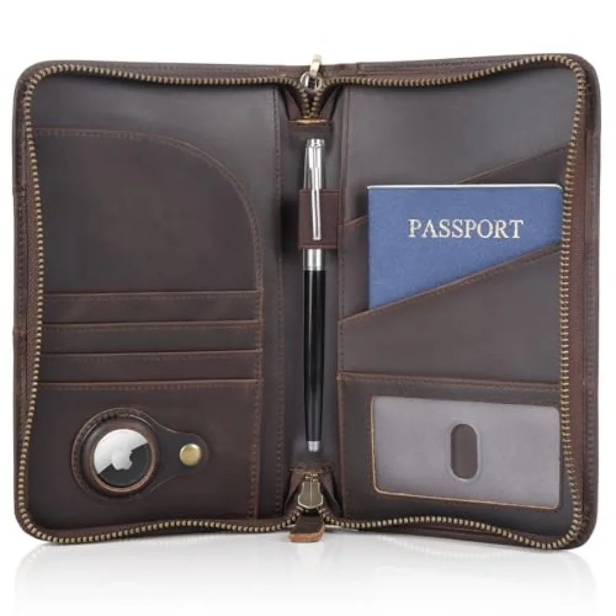 

Polare Full Grain Leather Passport Holder YKK Zipper RFID Blocking Travel Document Organizer Ticket Holder Cover Case Holds 2 P