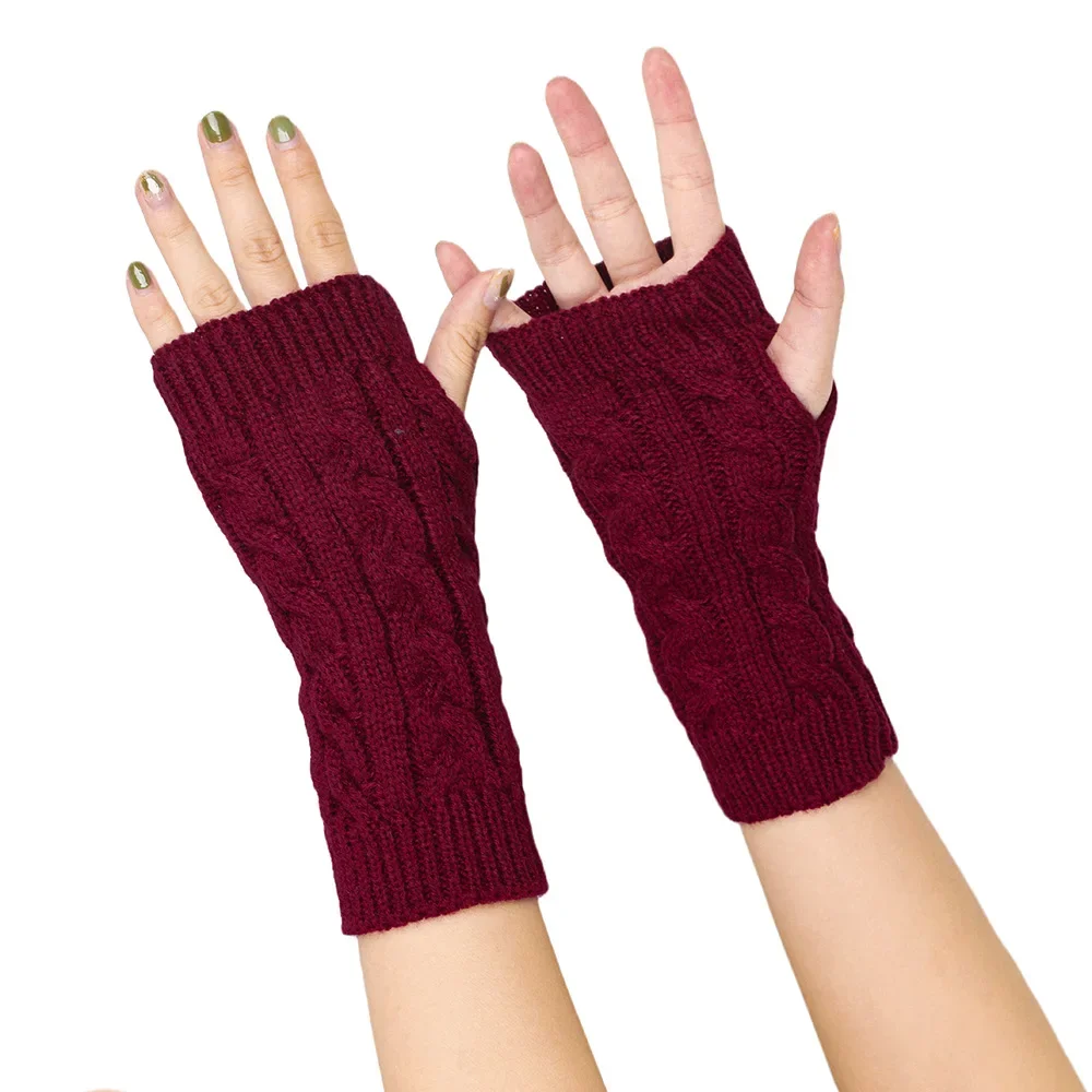 Mode Stricken Halbe Finger Handschuhe Handschuhe Motorrad Auto Fahren Herbst Winter Einfarbig Paar Handschuhe Mädchen Gestrickte Handschuhe – Detail 19
