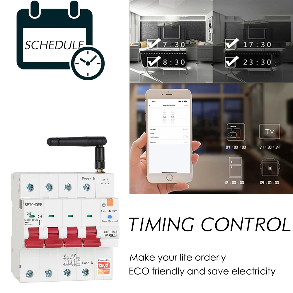 Tuya smart wifi 4p mcb 63a rs485 schalter prepaid meter timer schalter spannungs stroms chutz sprach steuerung alexa google alice – Detail 7