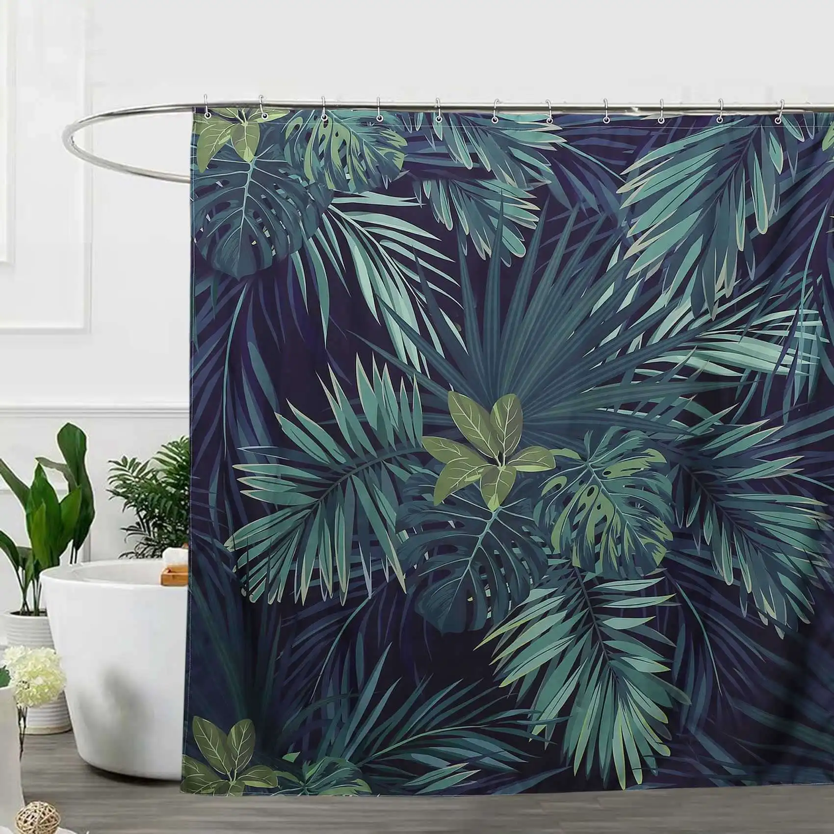 Retail 2X Green Shower Curtain Leaves Printing Pattern Modern Natural Plant Pattern Polyester Bathroom Waterproof Curtains