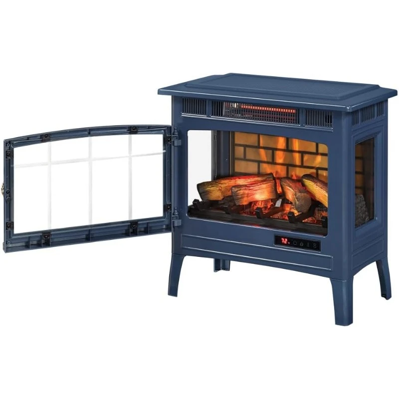 Freestanding Electric Fireplace Stove Heater with 3D Flame Effect for 1,000 Sq  Navy  Charming Design To Provide You with Warmth