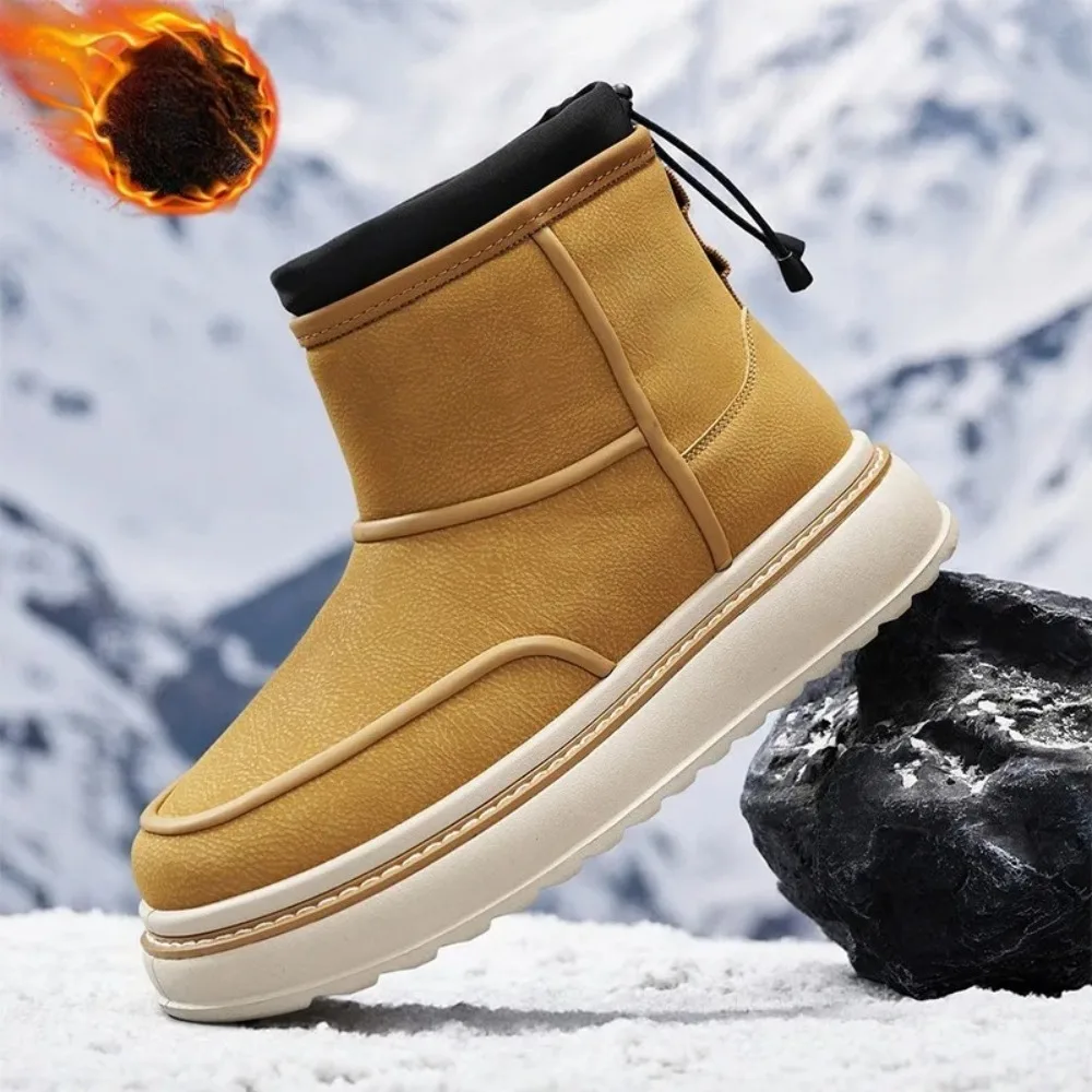 

Winter Men Shoes Warm Fur Snow Boots Waterproof Suede Furry Leather Ankle Chelsea Boots Male Fluffy Plush Shoes Outdoor Footwear