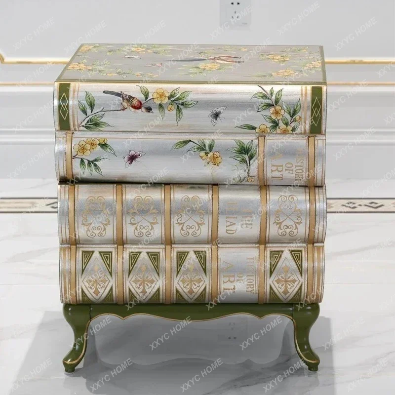 A Painted flowers, book shape, sofa edge, European-style living room with small corner