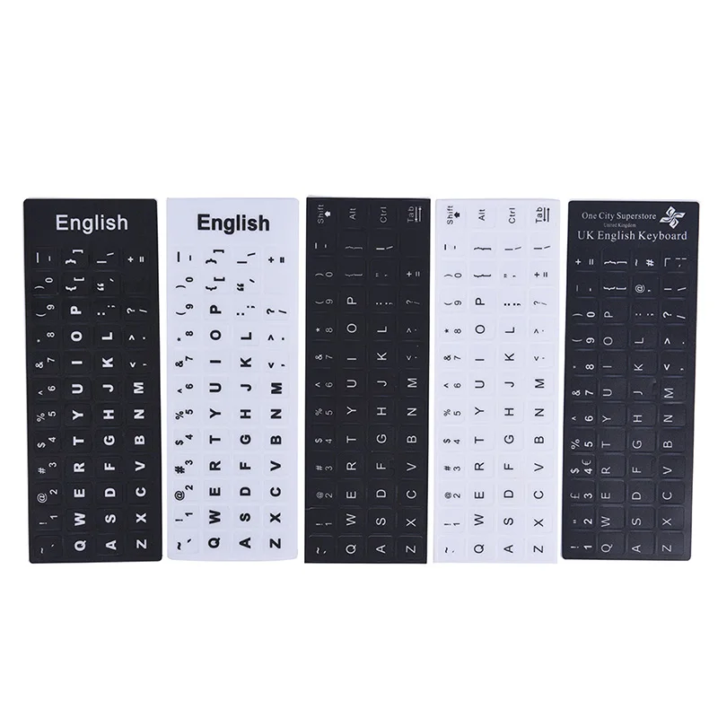 English Keyboard Replacement Stickers White on Black Any PC Computer Laptop