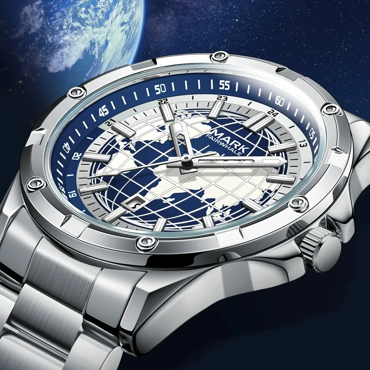 Mark Fairwhale 5130 Fashion Business Quartz Wristwatches Clock Earth Dial Calendar Waterproof Men Watch Luminous Reloj Hombre