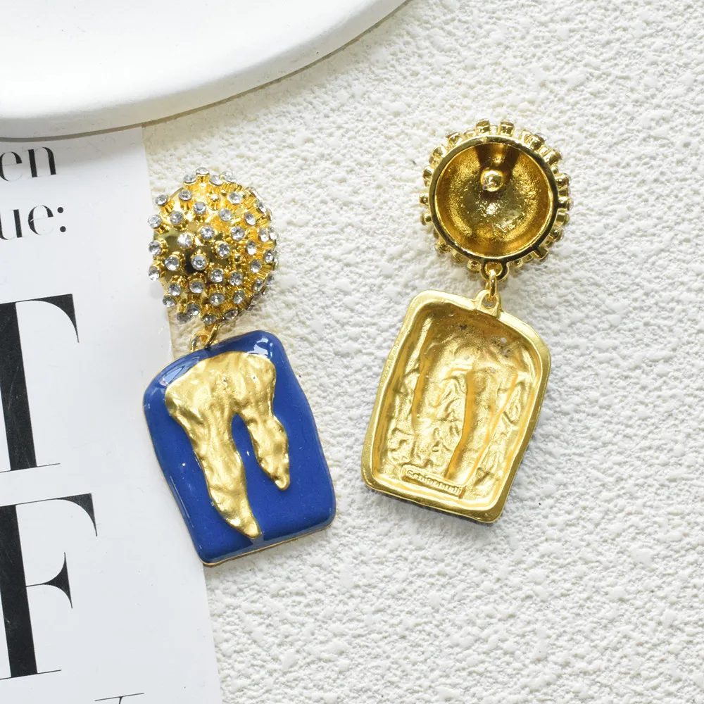 New Metal Blue Enamel Drop Dangle Earrings For Women Fashion Jewelry Vintage Ladys\' Statement Earrings Accessories