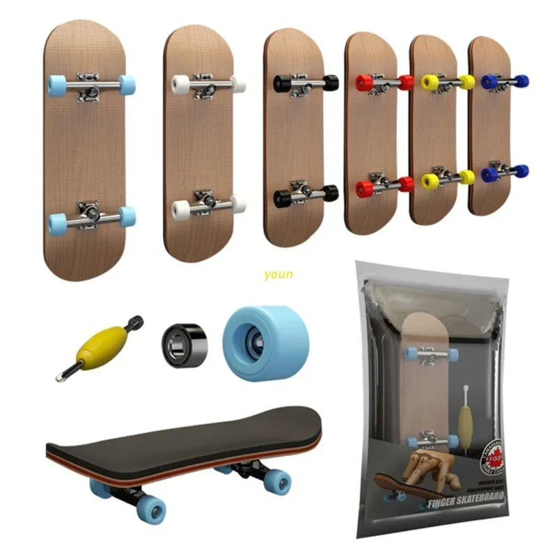 1set Professional Finger Skateboard Five-Layer Maple Wood Bearing Alloy Wheel Fingertip Skateboard Venue Swingable