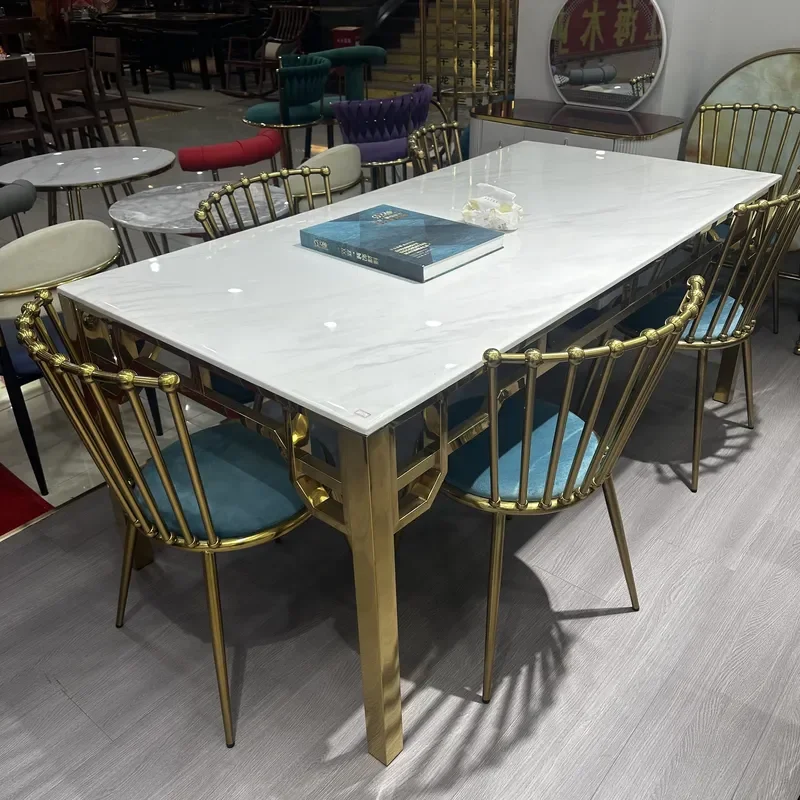 Modern Marble Dining Table Set 6-Seater Extendable for Kitchen Restaurant Villa Home Furniture Mirrored