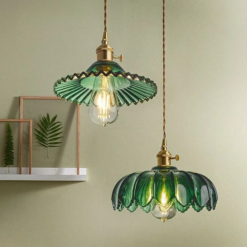 

European Petal Glass Pendant Lights Retro Restaurant Bedsides Bedroom Bar Counter Entrance Hanging Line Chandeliers Decoration