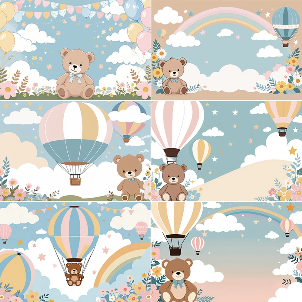 MOON.QG Cartoon Teddy Bear Background Photography Banner Cartoon Birthday Photozone Backdrop Baby Photo Studio Photocall Props