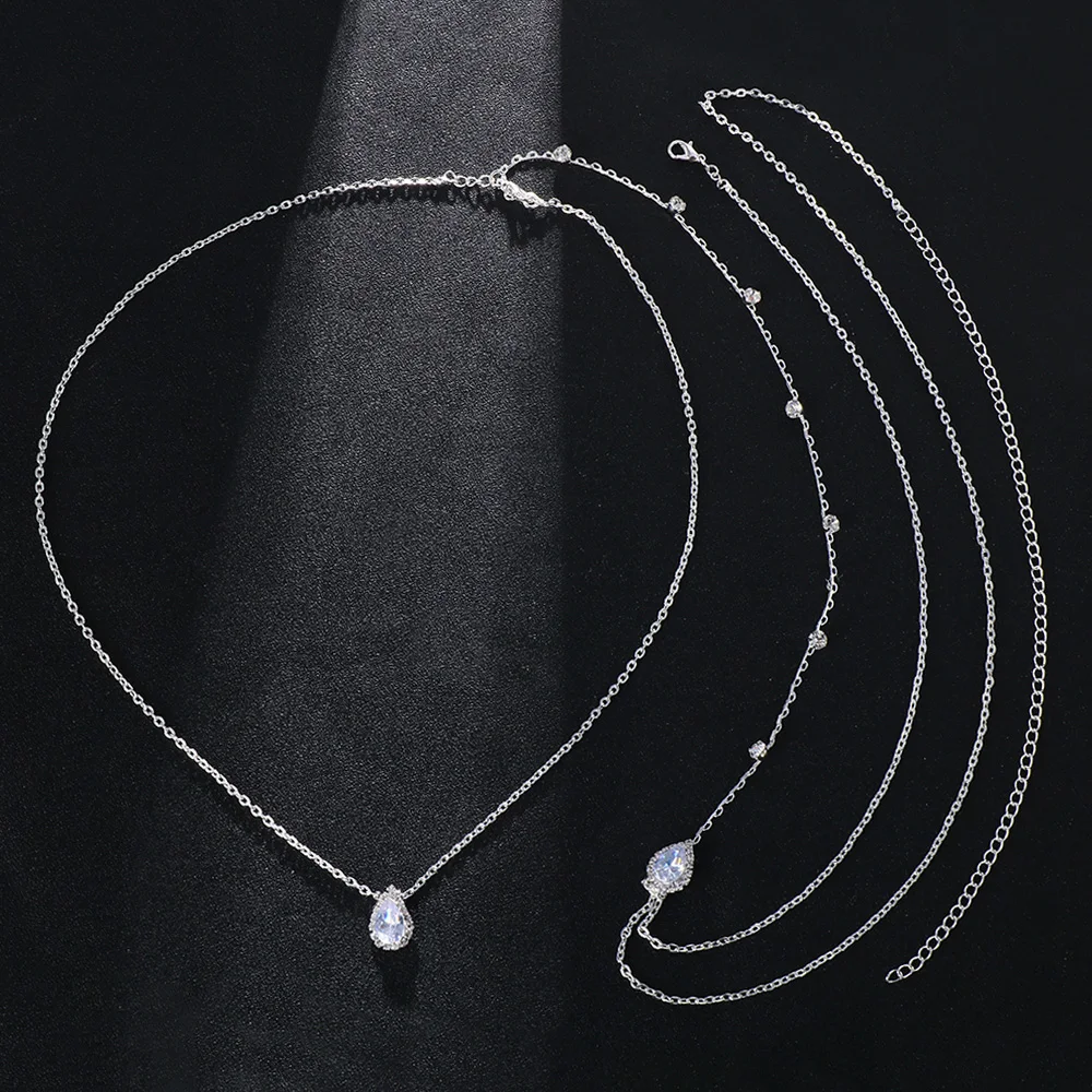 Fashion Zircon Water Drop Bridal Back Chain Necklace for Women Festival Sexy Rhinestone Lady Body Chain Wedding Jewelry Gifts