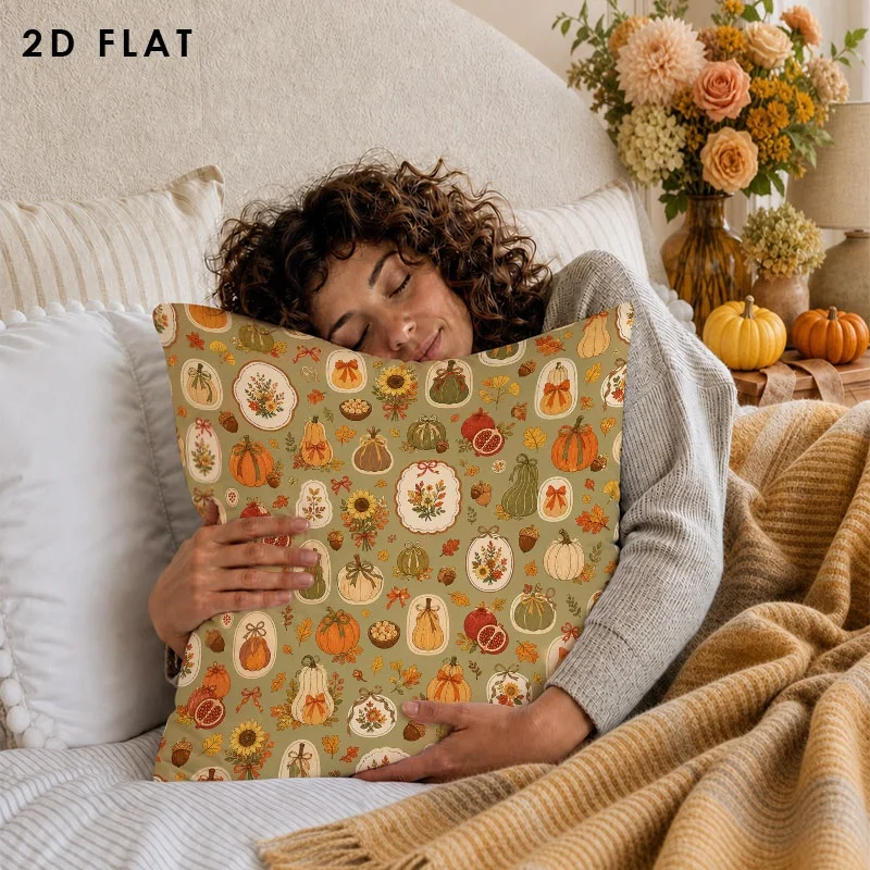 Scandinavian Floral Throw Pillow Cover, Minimal Vintage Flower Cushion for Home Decor,Pomegranate, Maple Leaf, Sunflower
