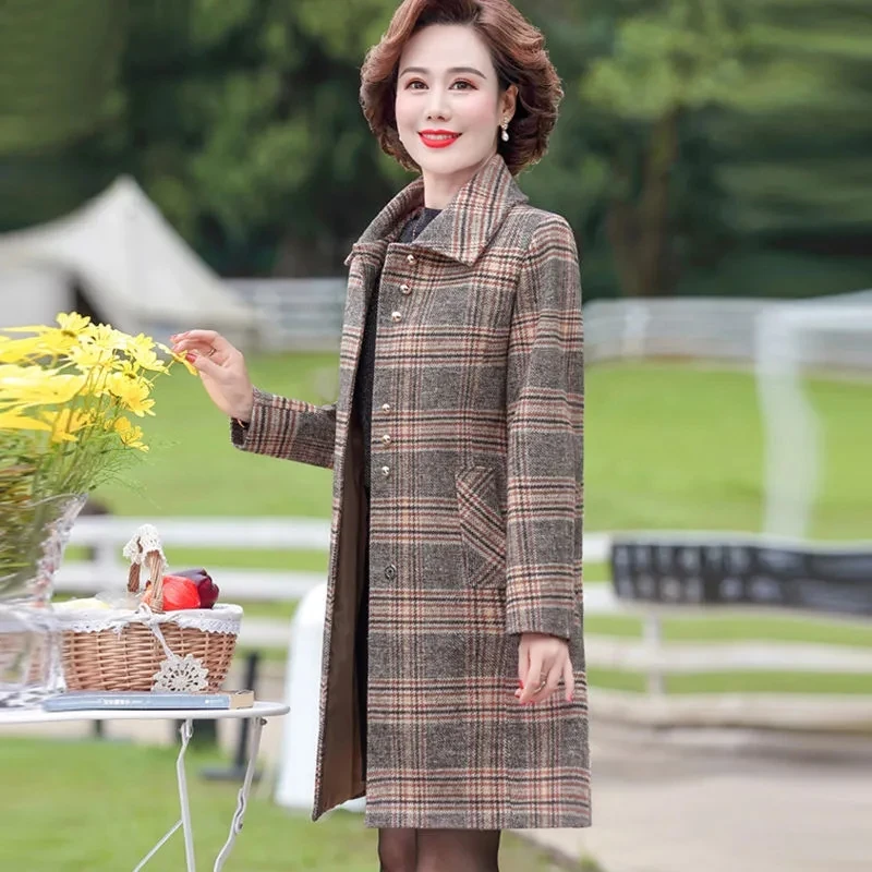 Middle-aged Mother Woolen Coat New Women Spring Autumn Woolen Jacket Female Winter Thicken Woolen Overcoat A604