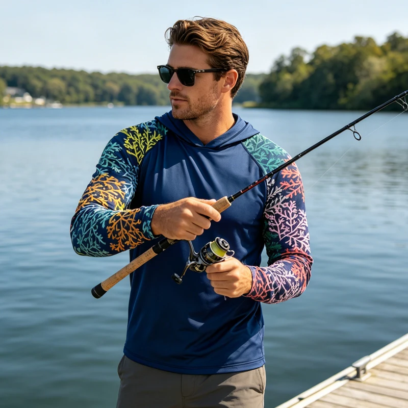 

Рыболовная одежда 2026: Мужская рубашка для рыбалки с капюшоном, длинный рукав, защита от УФ-излучения, размеры XS-3XL