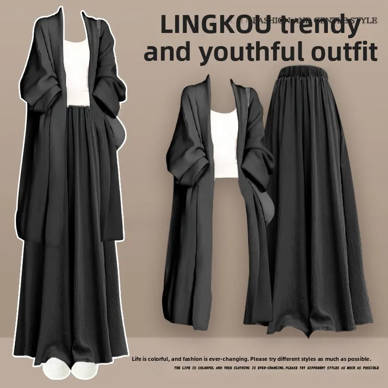 

Ladies Casual Knitted Tee-Piece Set Large Size Autumn Winter Leisure Sle High Waist Slimming Skirt Pants Lazy Faion