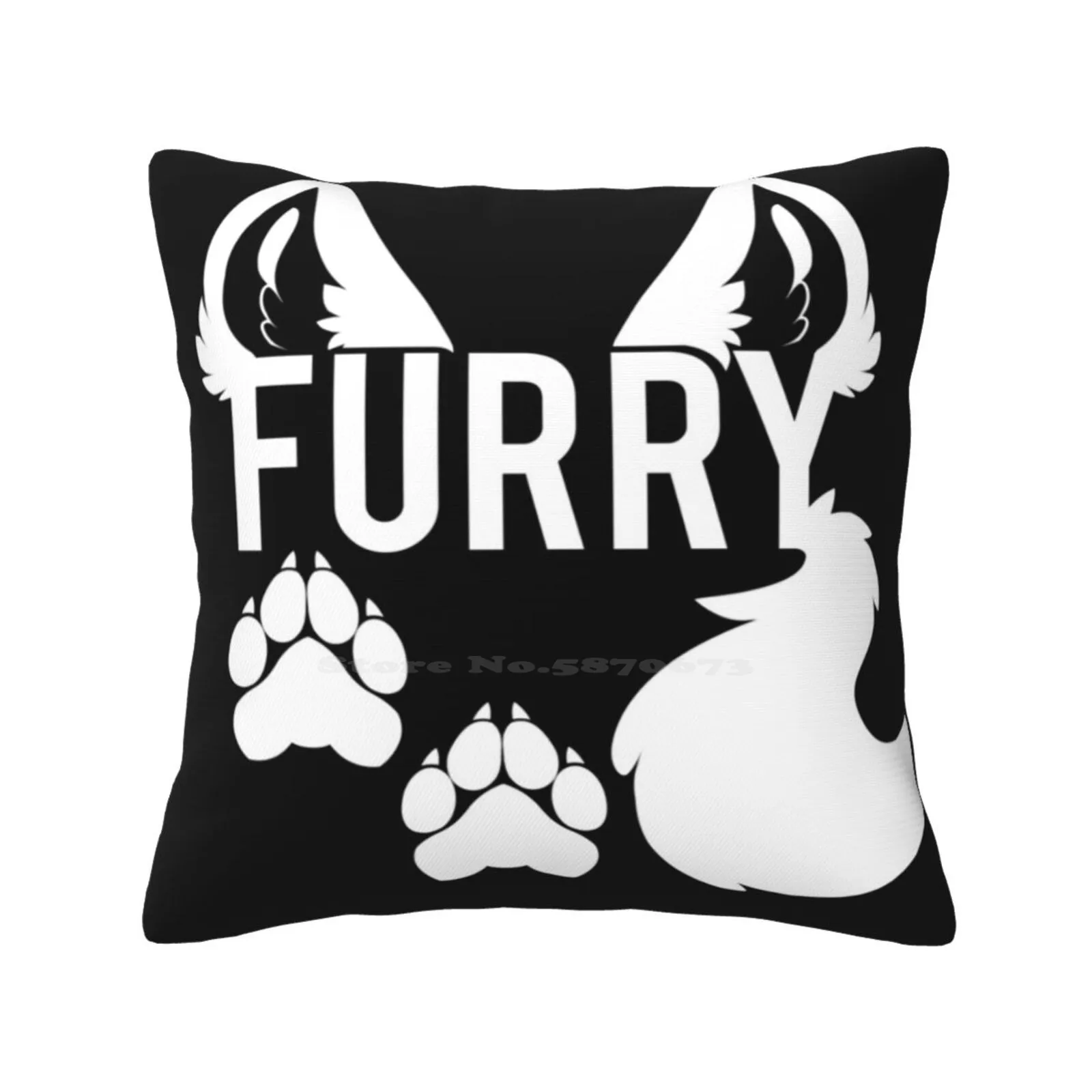 Furry-White Text Home Sofa Car Waist Throw Pillowcase Furry Anthropomorphic Anthropomorphism Furries Fluffy Nose Ears Pawpads