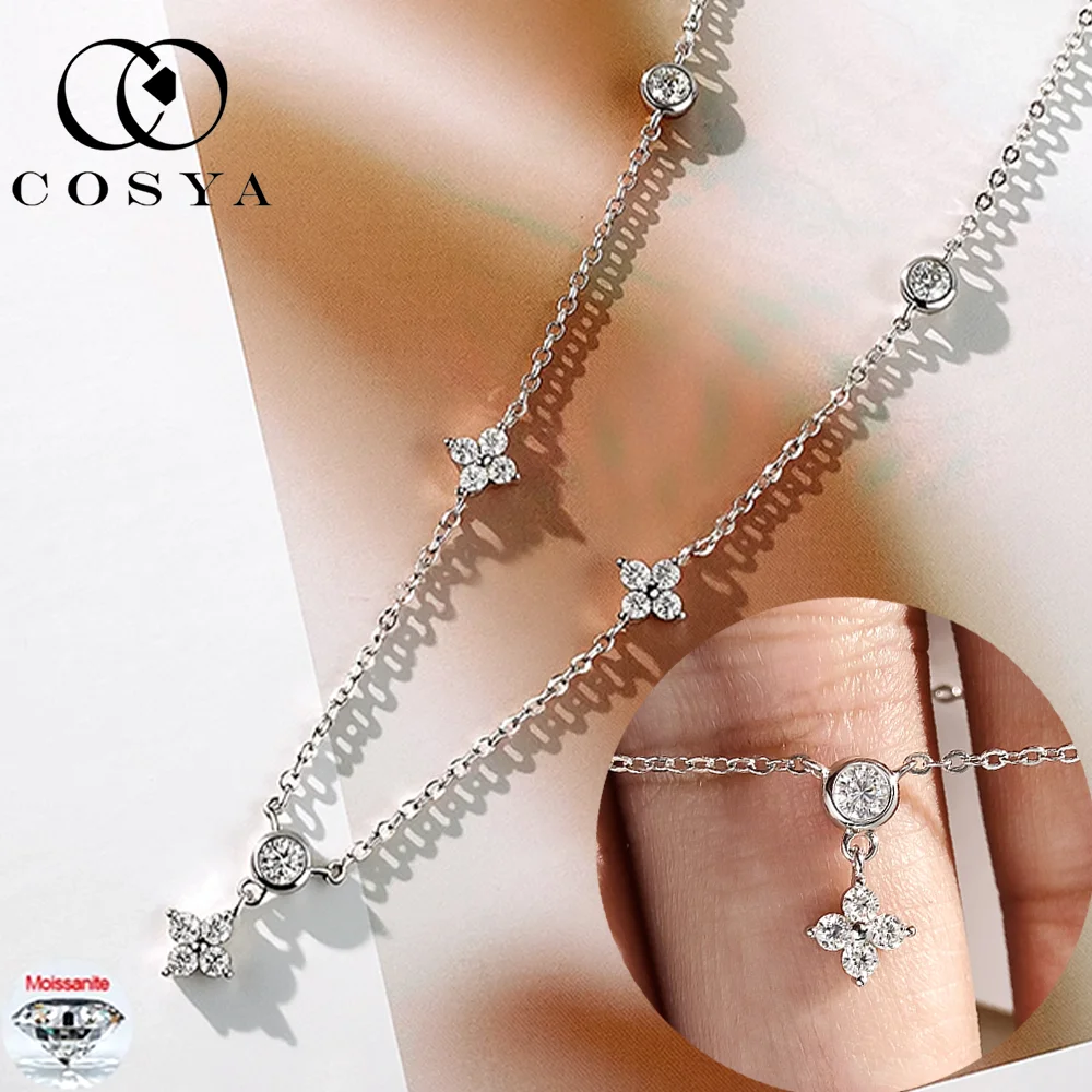 

COSYA Full Moissanite Necklace For Women S925 Silver 18K Gold Four Leaf Clover Lab Diamond Pendant NeckChain Fine Jewelry