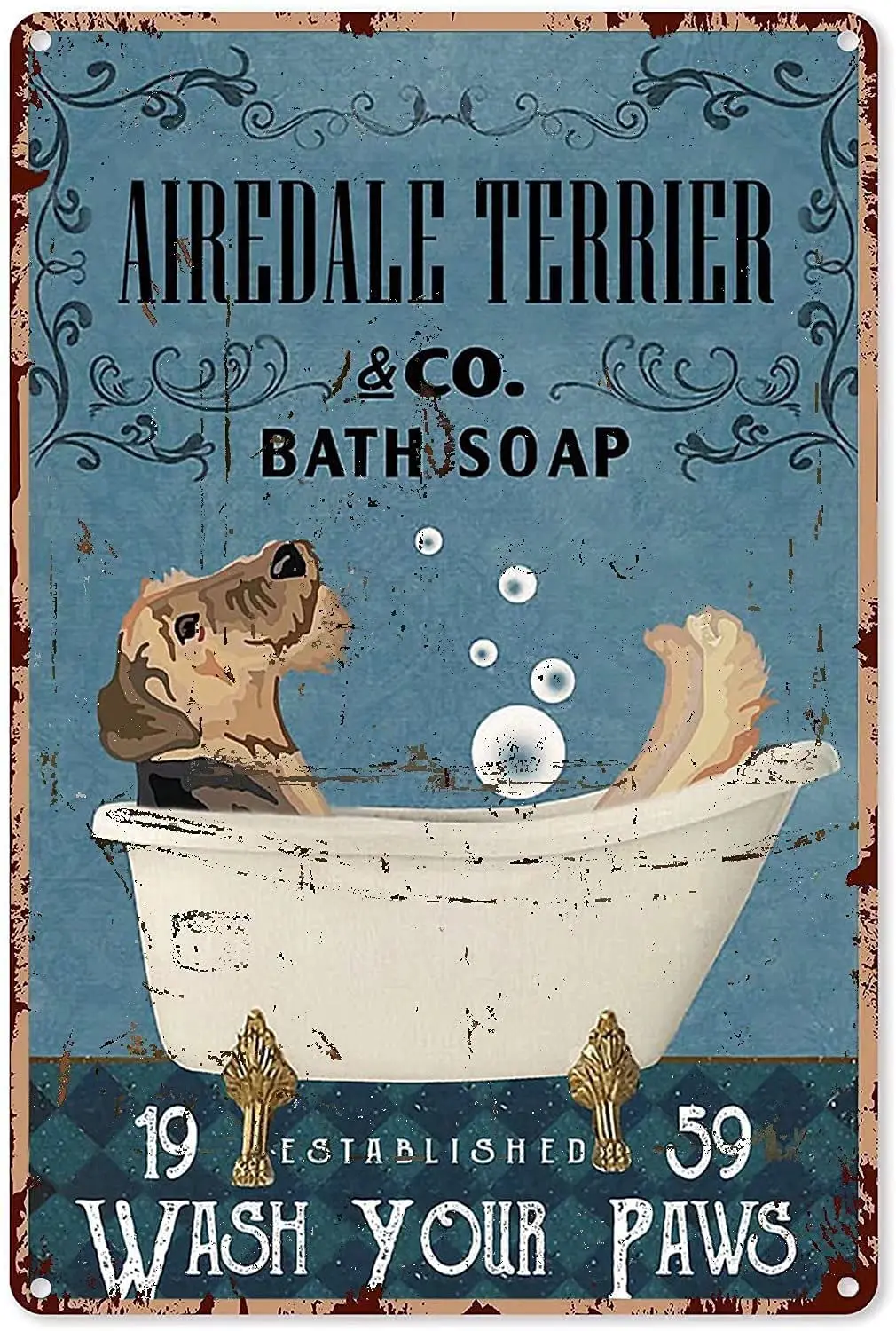 

Airedale Terrier Dog Bath Soap Bathroom Metal Tin Sign,Wash Your Paws Bar Farm Metal Poster Board Interesting Room Aesthetic