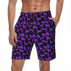 Purple Animal Silhouette Board Shorts Summer Greyhounds Print Hawaii Beach Short Pants Men Running Surf Comfortable Beach Trunks