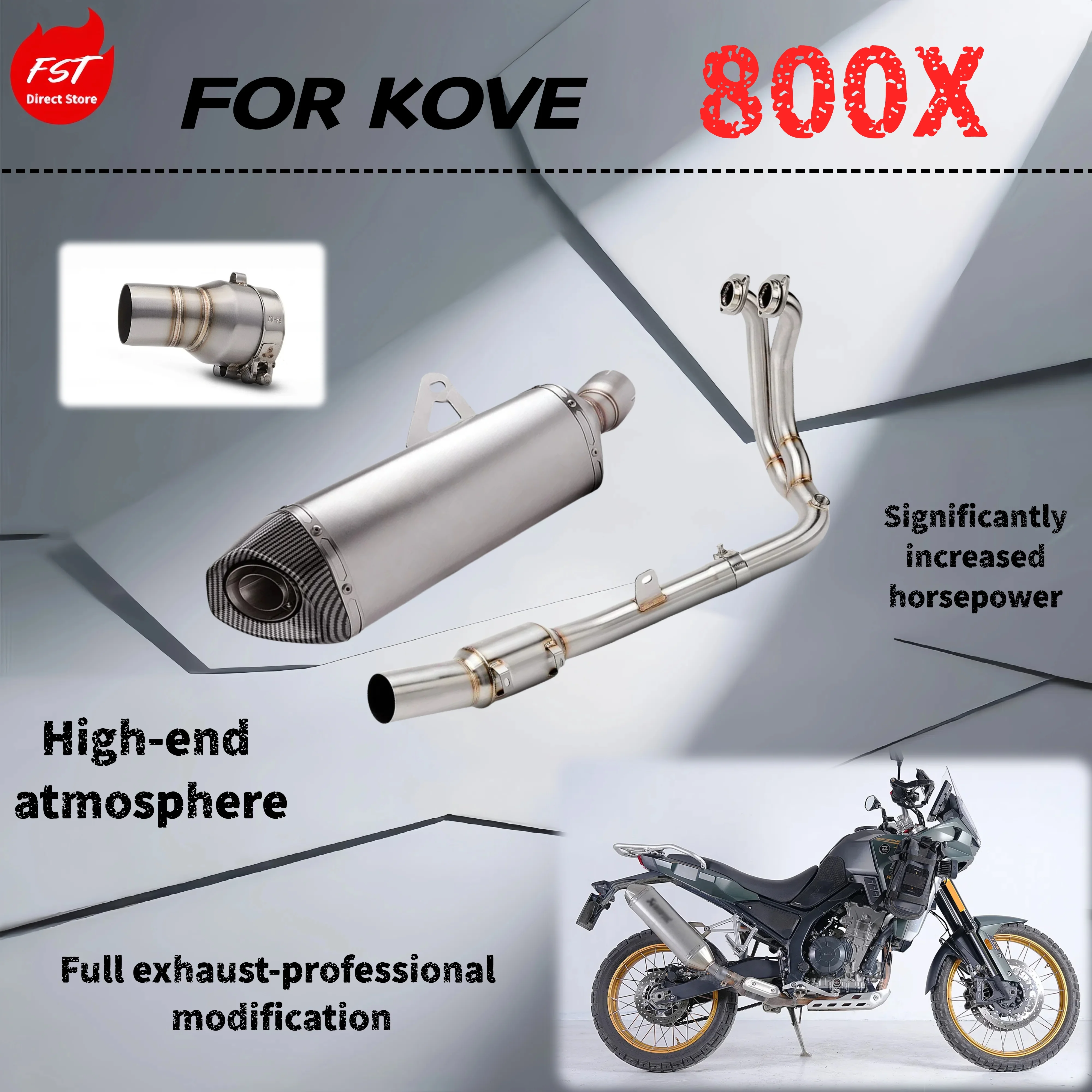 

For KOVE 800X - Modified full exhaust pipe - The sound is deep, rich and powerful