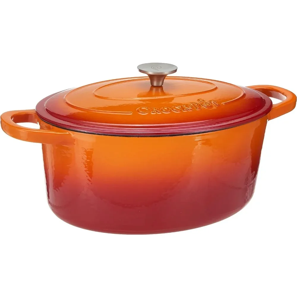 

7 Qt Enameled Cast Iron Dutch Oven with Lid, Dual Handle, Orange Round