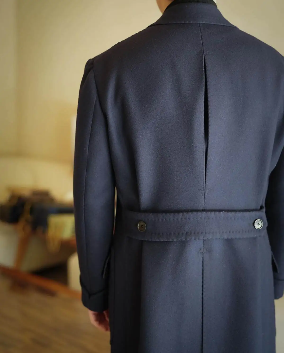 Abrigo personalizado de mezcla de lana para hombre, abrigo largo, chaqueta Vintage con doble botonadura, chaqueta de ajuste Regular de una pieza