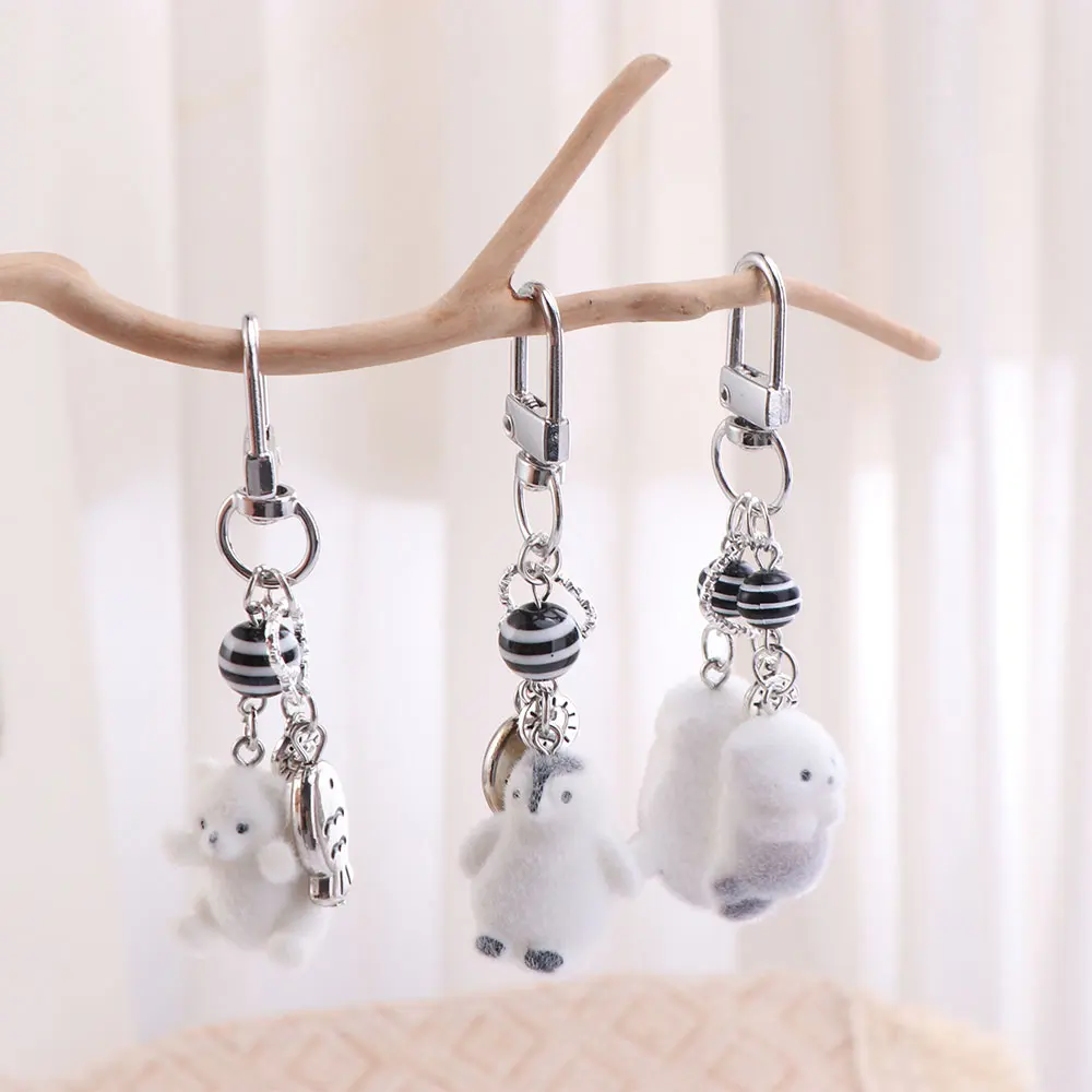 Unisex Cute Design Flocking Keychain Soft Animal Cartoon Keyring Pendant Car Key Holder Luggage Tag