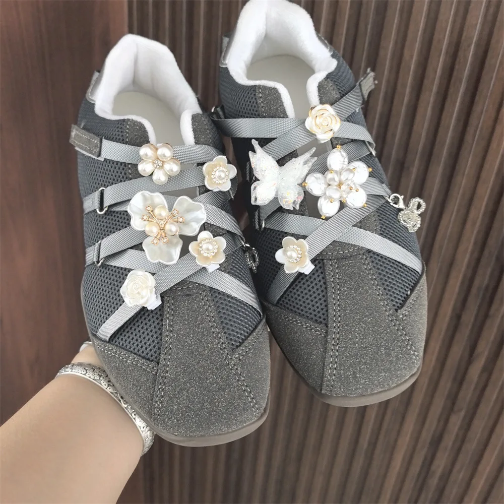 Shoe Charms Faux Pearl Ballet Shoelace Buckle Beaded Flower Silver Bow Sneaker Accessory Small Lightweight Women Daily