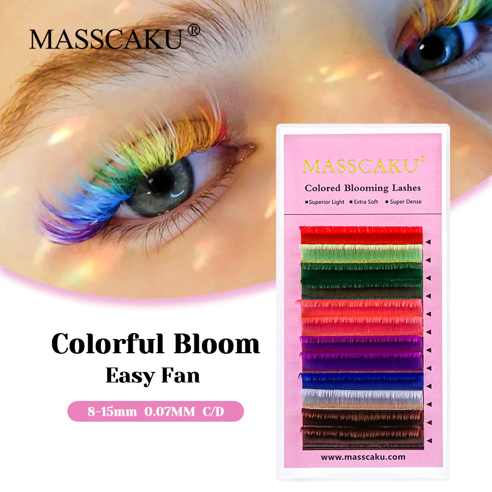 

Hot Sale MASSCAKU Natural Looks Colored Camellia Blooming Eyelash Individual Faux Mink Mix Color Easy Fanning Lash Easy to Pick