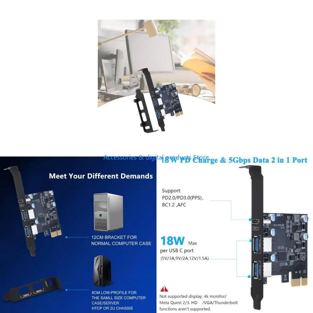 77JD USB PCIe Expansion Card, 3 port Including Type C, PD18W Easy Installation
