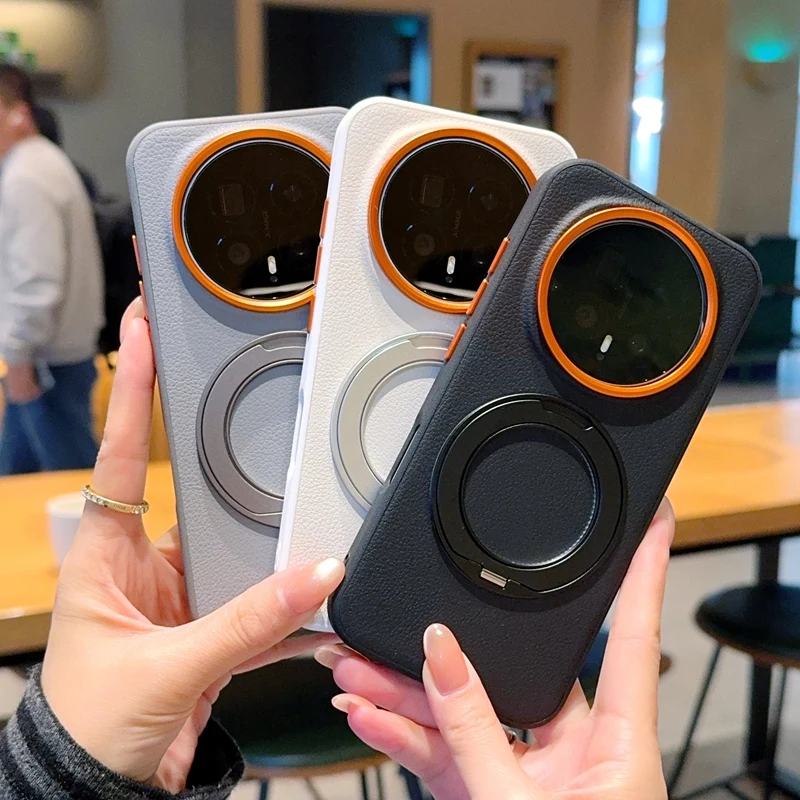 

Magnetic Premium lychee Pattern Leather for Honor Magic8 Pro Metal Finger Ring Stand Cover for Honor Magic8 Back Phone Coques