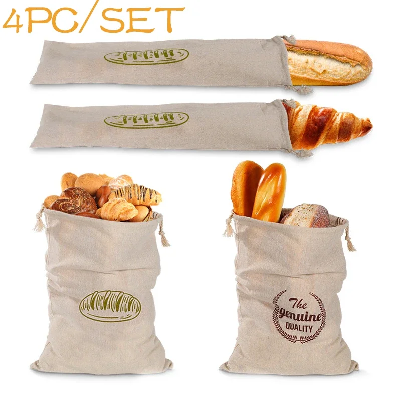 4/2/1PCS Linen Bread Bags,Reusable Drawstring Bag for Loaf, Homemade Artisan Bread Storage Bag,Linen Bread Bags for Baguette