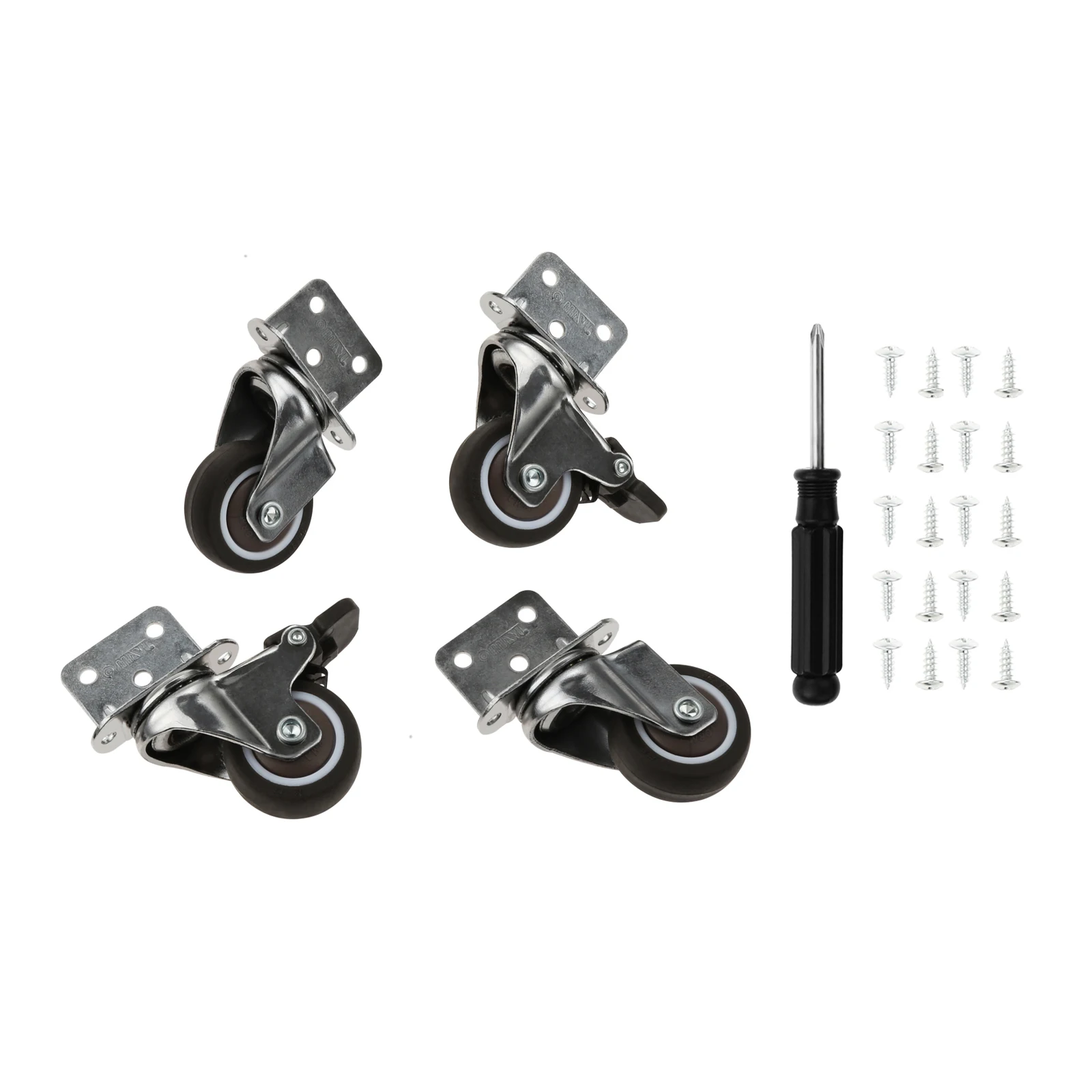 

4pcs L-Shaped Swivel Casters with/without Brakes Rubber Sliding Wheel 1.25Inch Rotate 360 Degree Plate Mute Screw Screwdriver