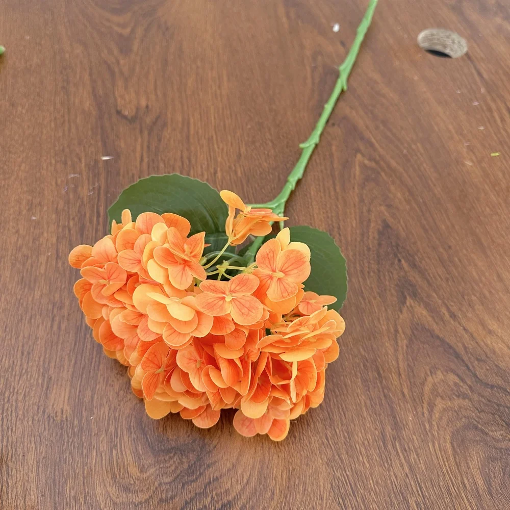 Neue große Hortensien-künstliche Blume, feuchtigkeitsspendend, True Touch, Orange, Gelb, gefälschte Hortensien, Wohnzimmer-Dekoration, Hochzeit, Bühne – Detail 4