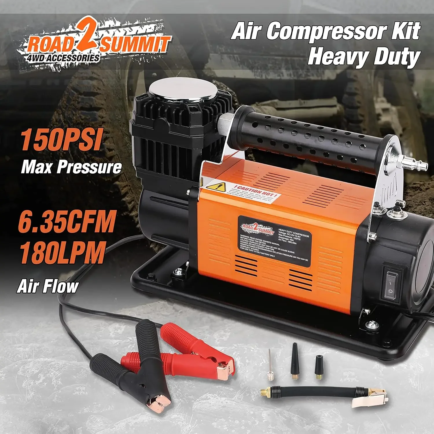 Heavy Duty Portable 12V Air Compressor Kit Inflate 6.35CFM (180L/ Min), Max 150PSI, Off-Road Air Compressor Kit for 4x4 Vehicle