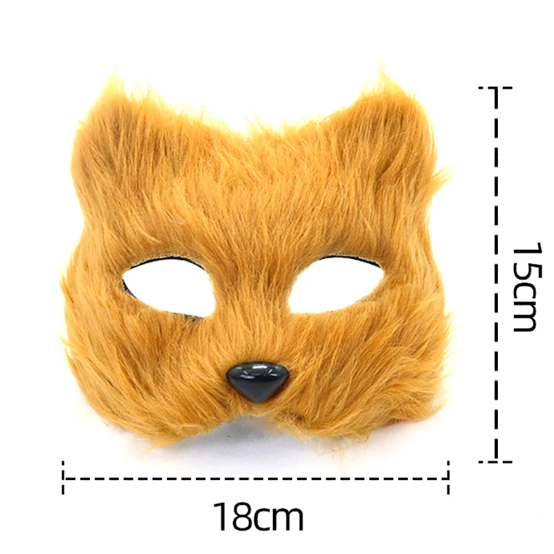 1PC Halloween Cosplay Party Costume DIY Accessories Faux Fur Fox Mask Furry Half Face Animal Simulated Cat Mask