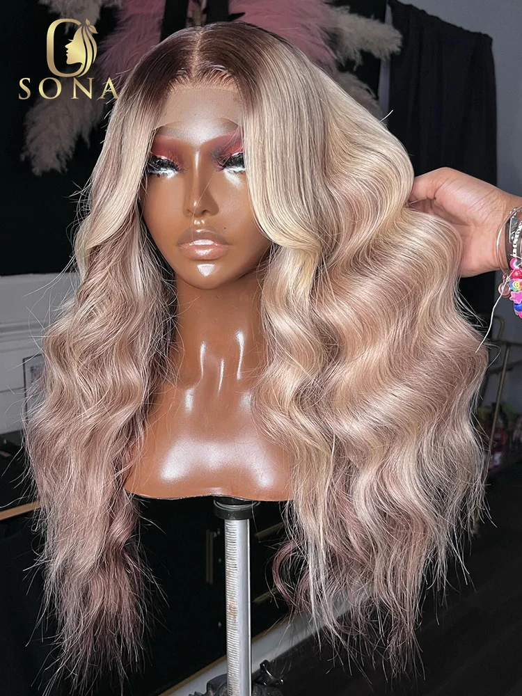 

13x6 HD Transparent Lace Frontal Wig Human Hair Dark Root Ombre Ash Blonde 13X4 Lace Front Human Hair Wig Pre Plucked 613# 60#