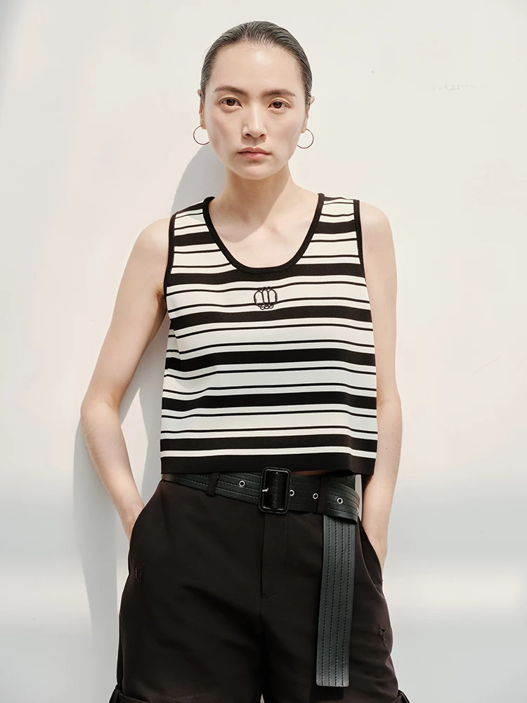 

YVONE LIU Women's Knitted ort Vest U-Ne Striped Elastic Slim Fit Summer Top Original Design Casual Ciwear