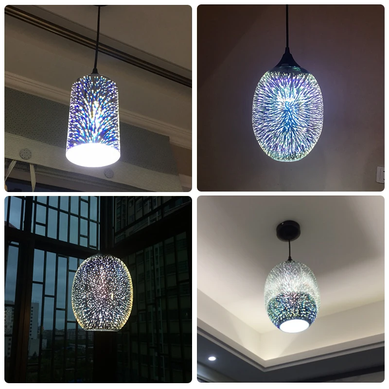 Fireworks Pendant Lights 3D Colorful Starry Sky Glass Shade Chandelier for Kitchen Restaurant Living Room E27 LED Hanging Lamp