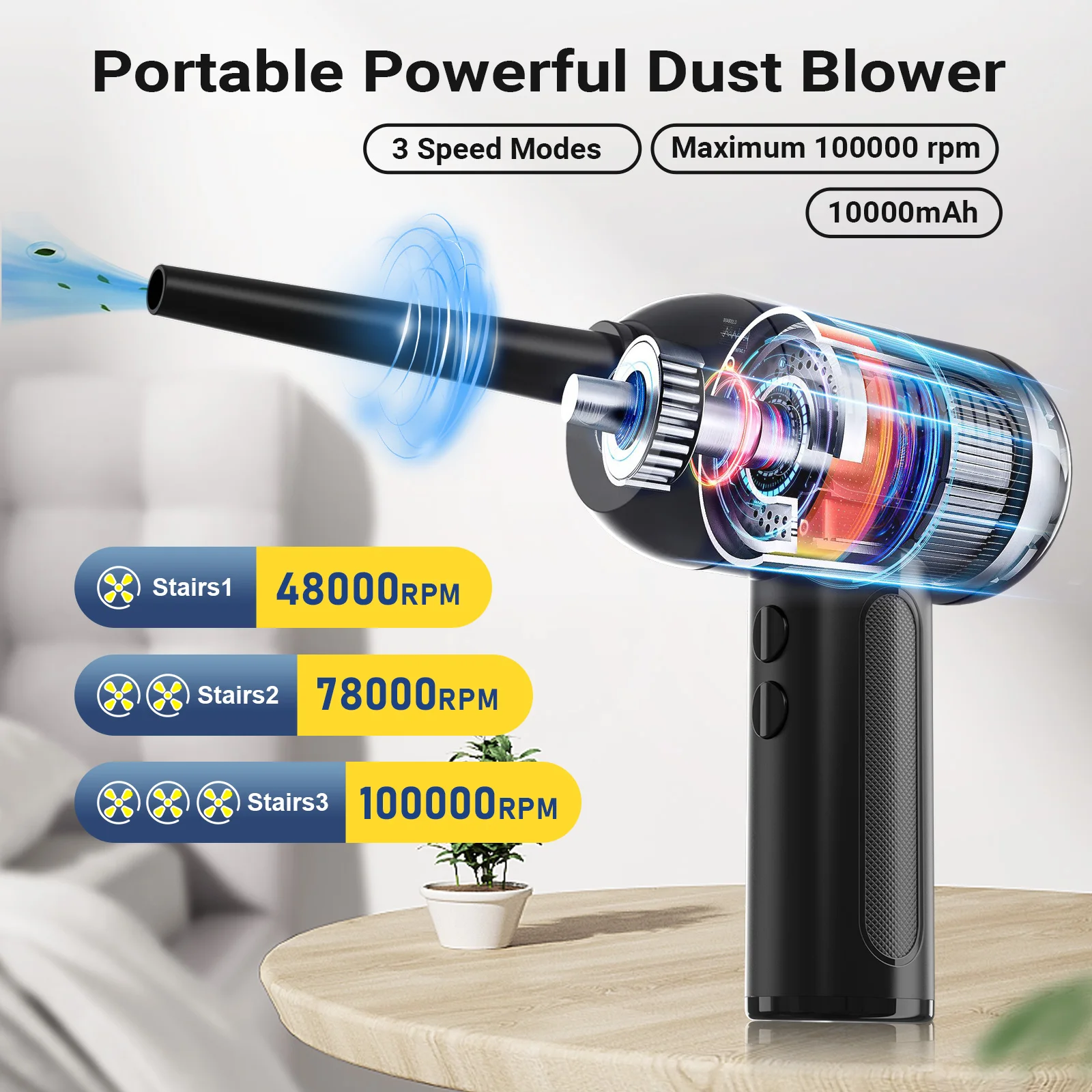 Computer Dust Blower Air Cleaners Home Duster compresso ad alta potenza elettrico Cordless per la pulizia della casa dell\'auto del computer