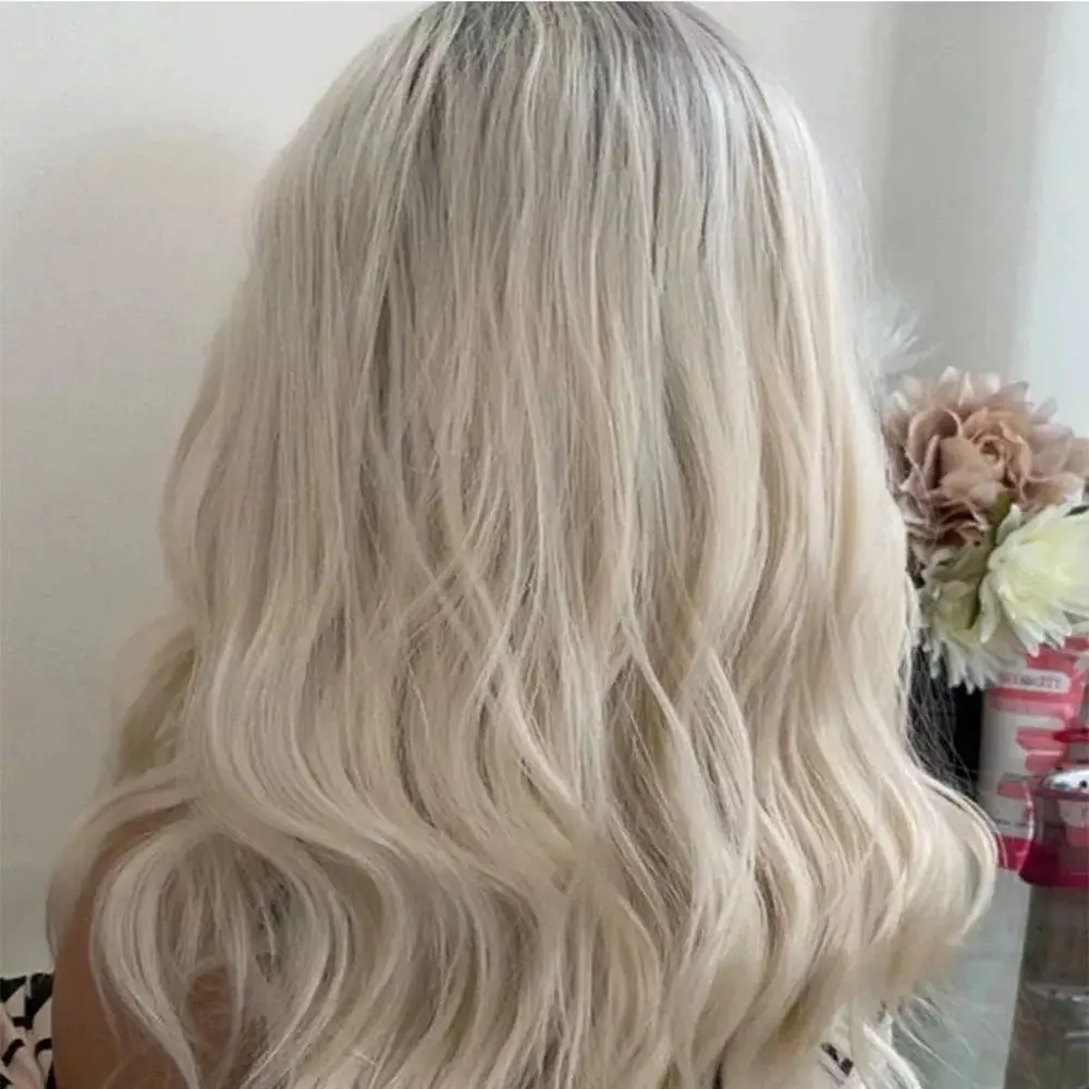 أومبير شعر مستعار أشقر فاتح الجسم موجة شعر مستعار الجذر الداكن الاصطناعية الدانتيل شعر مستعار أمامي الكتف Preplucked شعري ألياف سمراء شعر مستعار ناعم 16"