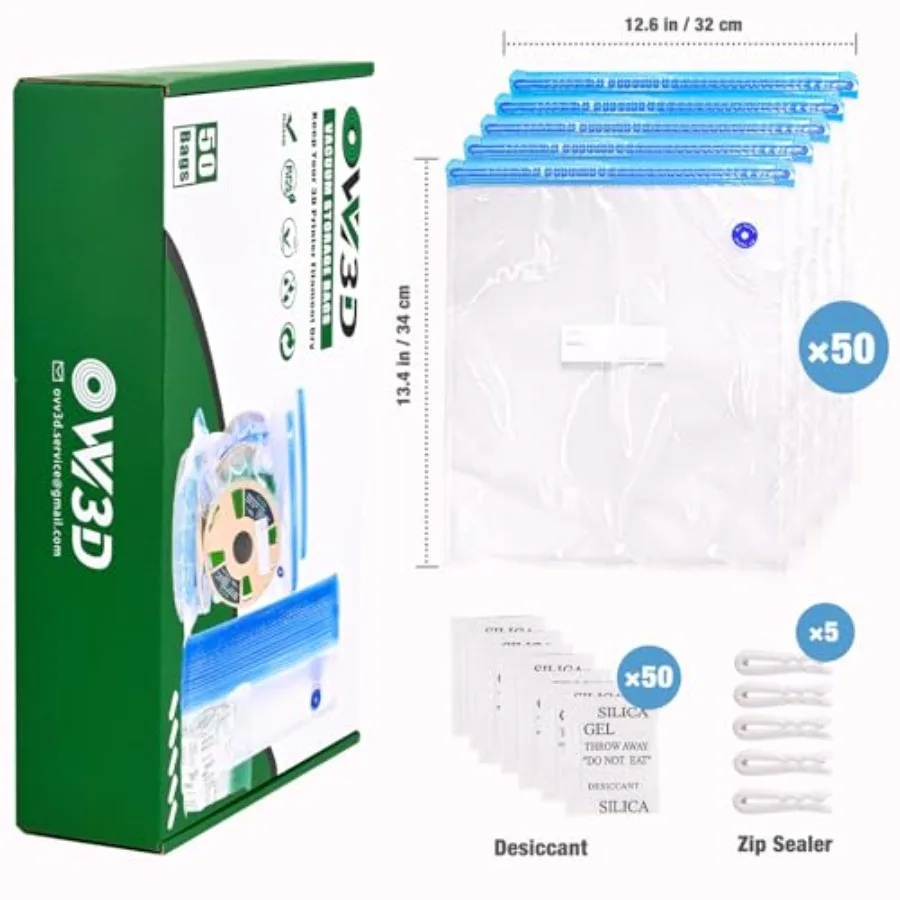 Filament Storage Bags Kit 105pcs, Plus Size 32x34cm 3D Printer Filament Storage Vacuum Sealed Kit with 50pcs Desiccant, Perfect
