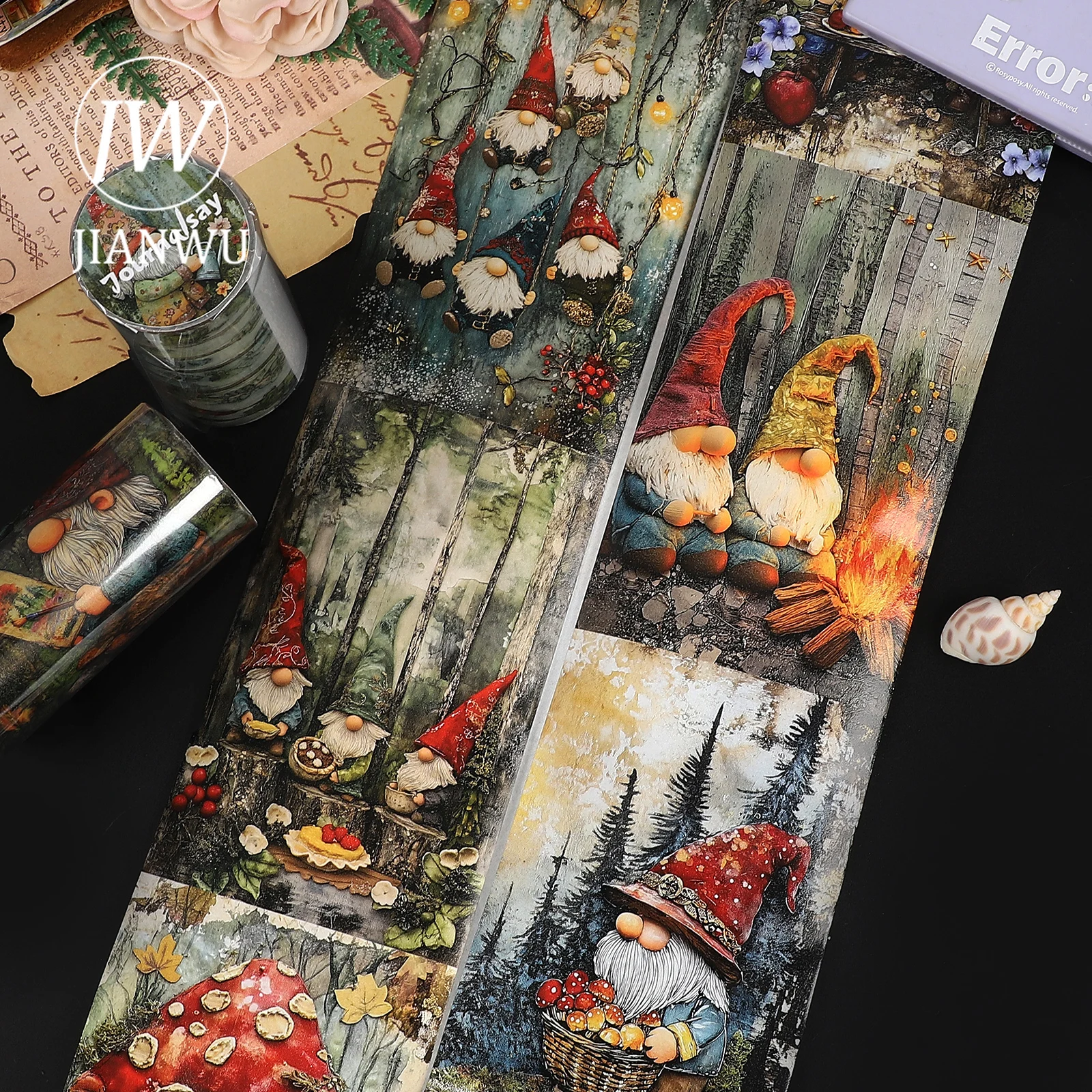JIANWU 80mm*205cm Vintage Forest Dwarf Character Landscape Material Collage Scrapbooking Washi Tape Creative Journal Stationery