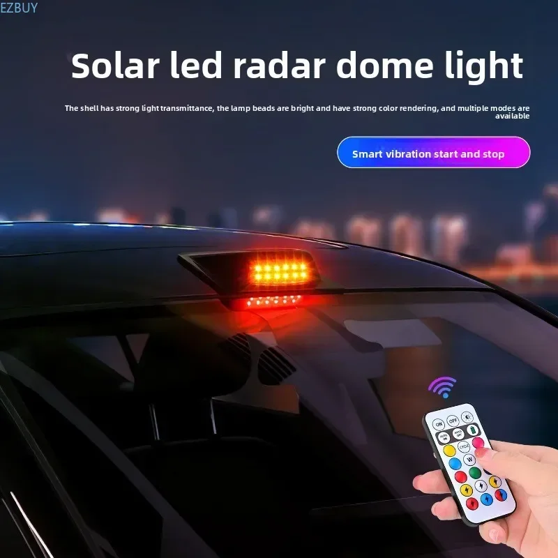 Car Roof Solar LED Radar Cover Decor Lamp, High‑Bright Warning Daytime Running Pilot Light With Remote Control