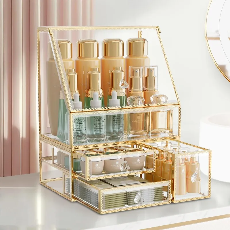 

Makeup Organizer for Vanity, Clear Makeup Organizer with Drawer, Skincare Holder for Bathroom Countertop