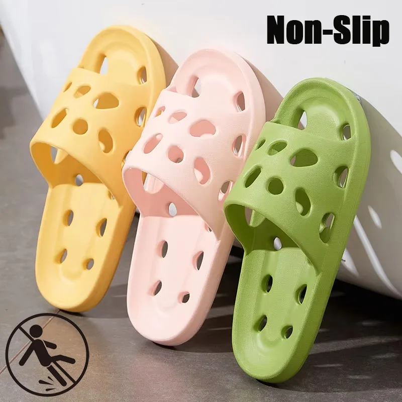 

Unisex Bathroom Slippers Anti Skid Soft Sole Hollow Out Quick Dry Lightweight Quiet Indoor Shower Sandals for Summer Home Use