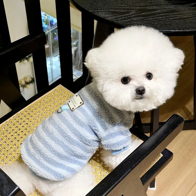 

Тяговая полосатая одежда для щенков, осенне-зимняя толстовка с плюшевым мишкой, теплый пуловер, толстовка Chennai, флисовая куртка с двумя ногами