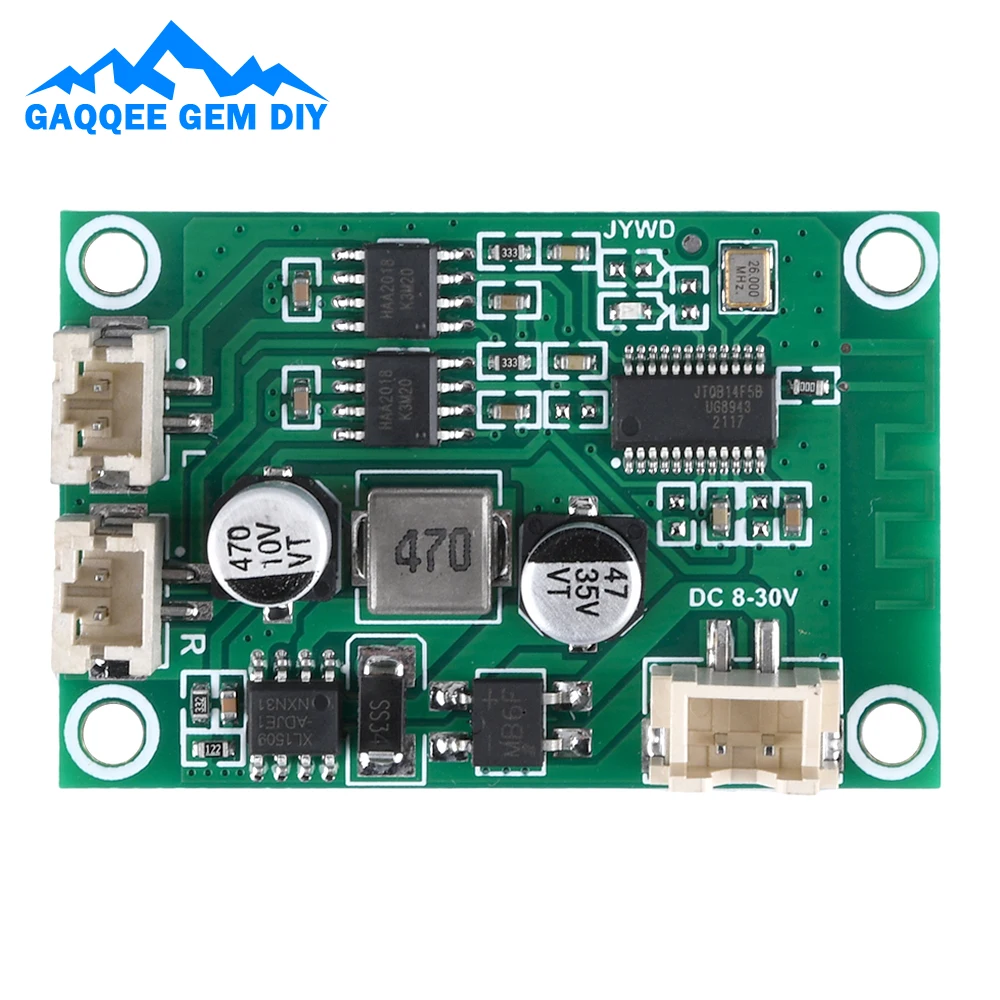 DC 8V~24V Bluetooth Amplifier Board Dual Channel 3W*2 HiFi Stereo Audio Audio Amplifier Module XH2.54 Terminal Connector