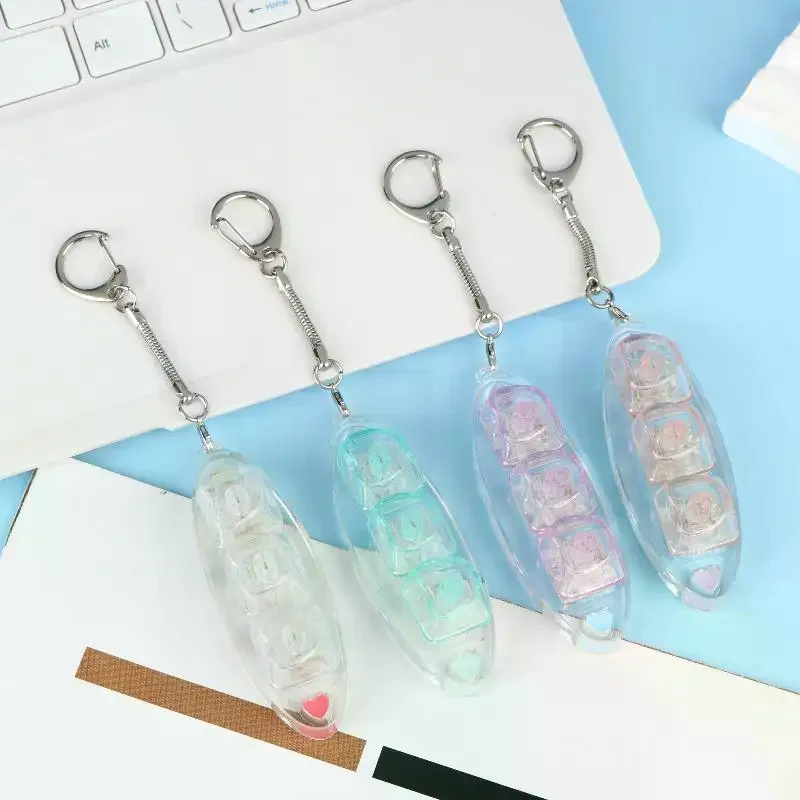 3 Keys LED Keyboard Keychain Clear Heart Key Fidget Toy Stress Relief Small Pendant for Office Computer School Bag